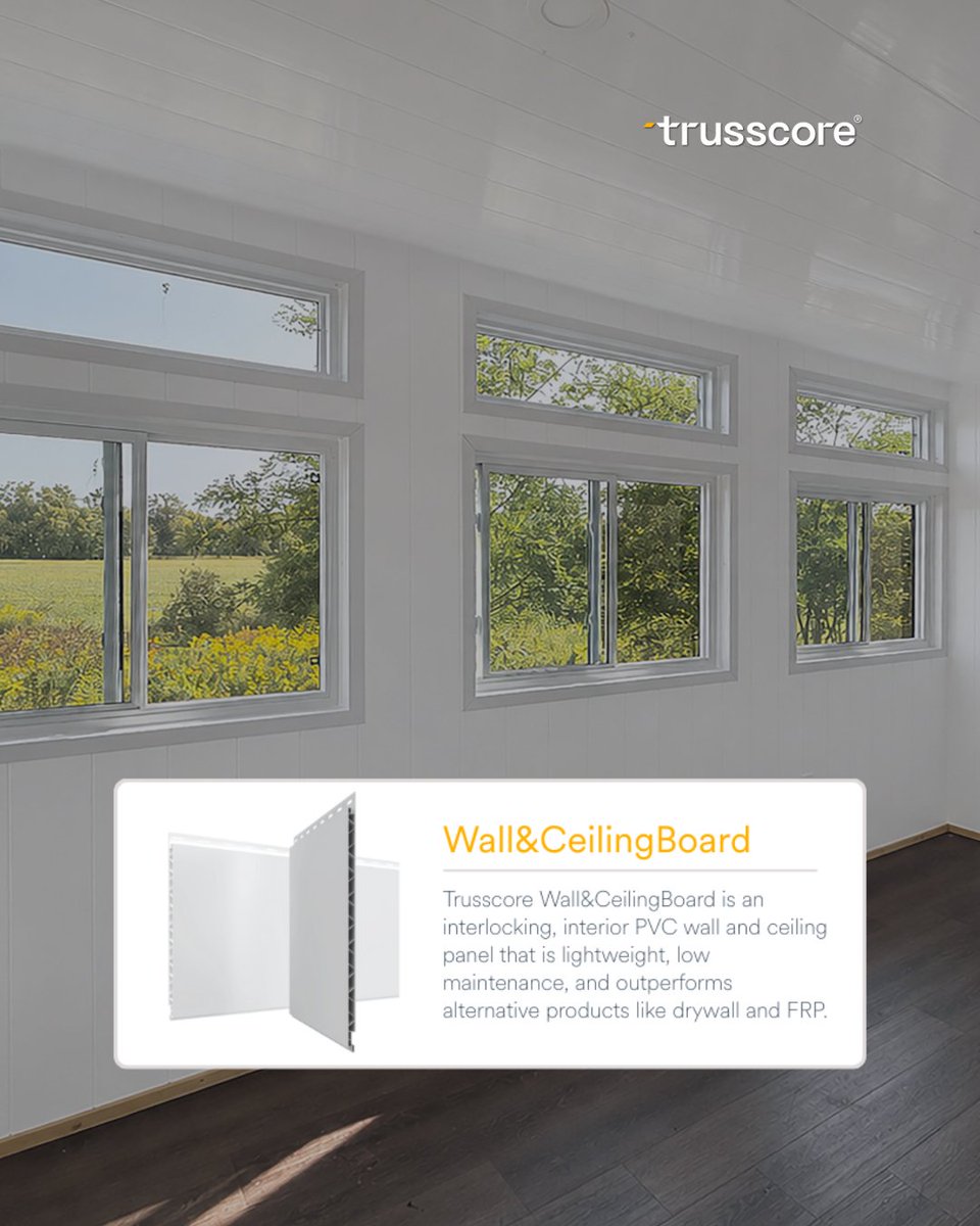 trusscore's tweet photo. Small spaces can do a lot when they’re finished right. This tiny shed is now a bright living space with Trusscore Wall&amp;CeilingBoard on the walls and ceiling. 🛠️ Fast to install, water-resistant, and easy to wipe down: https://t.co/n07E2fXfah https://t.co/zT7sweSu1d