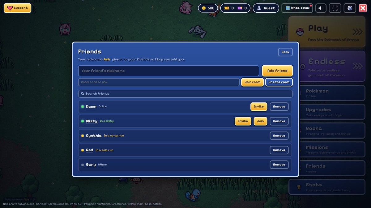 abslswrld's tweet photo. PokeSurvivor Plus 1.5 is out, and it's packed since 1.0 🔥

👥 8-player rooms + room codes
🤝 Friends list status &amp; Join
🃏 Move stats right on level-up cards
❤️ Low-health glow, shiny twinkles, 🇪🇸 Spanish
✅ Works with the latest PokeSurvivor update

https://t.co/XsIAR2363T https://t.co/io08kXtrZl