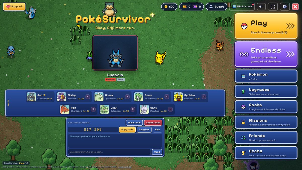 abslswrld's tweet photo. PokeSurvivor Plus 1.5 is out, and it's packed since 1.0 🔥

👥 8-player rooms + room codes
🤝 Friends list status &amp; Join
🃏 Move stats right on level-up cards
❤️ Low-health glow, shiny twinkles, 🇪🇸 Spanish
✅ Works with the latest PokeSurvivor update

https://t.co/XsIAR2363T https://t.co/io08kXtrZl
