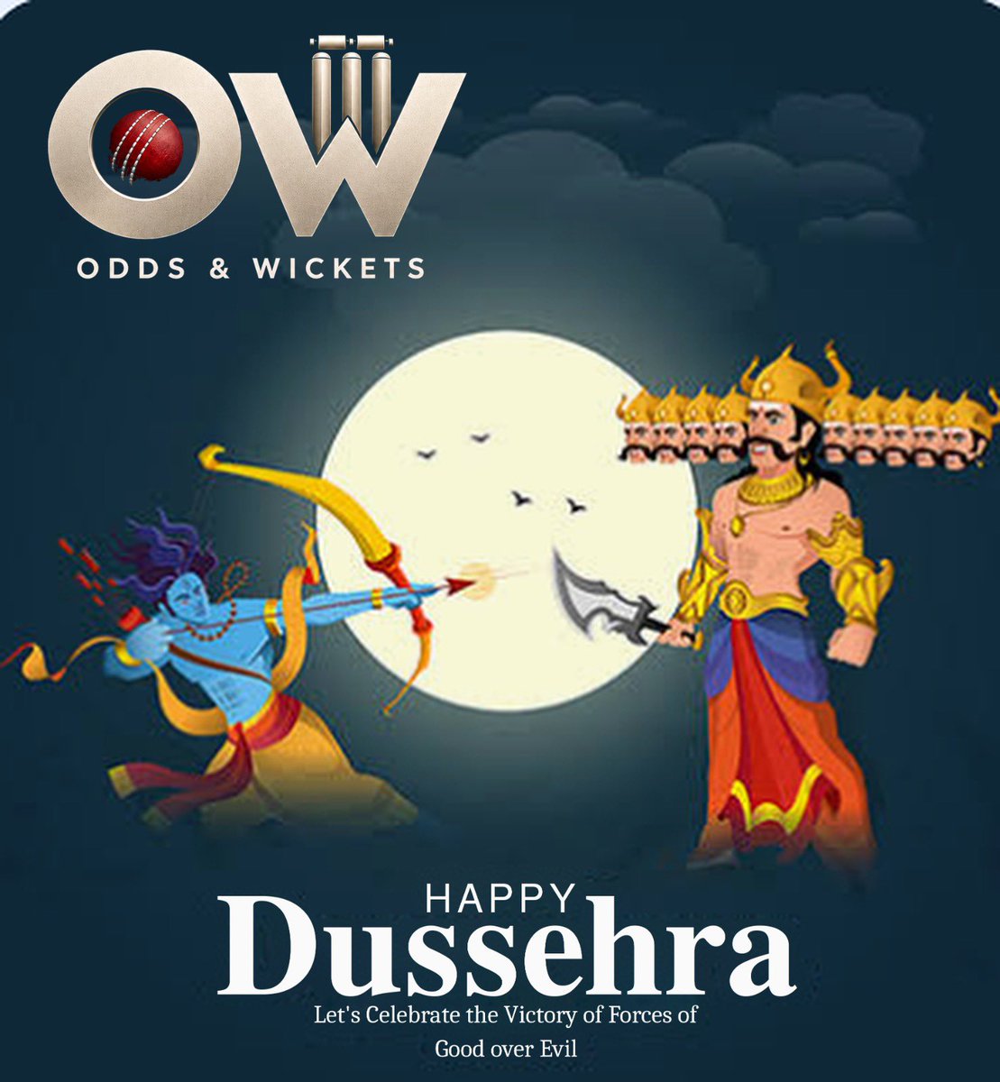 OddsandWickets's tweet photo. Happy Dussehra! 🏹🔥

Good wins over evil today, and Cricket Chronicles has a new avatar too.

Say hello to Odds &amp; Wickets 🇮🇳🏏 

🎯 More fun
📊 More stats
🔮 Sharper predictions

Same passion, bigger innings. Follow along and tag a cricket fan! 👇 https://t.co/2RmaAP21Rm
