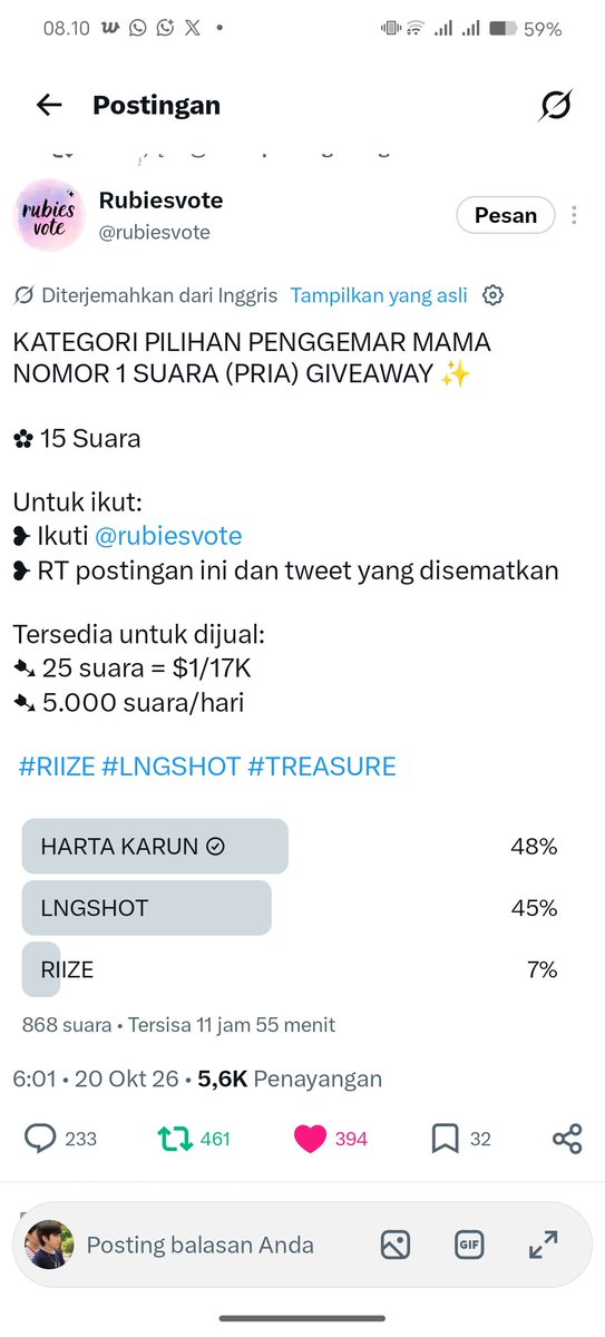 Hwanieeeeee's tweet photo. @rubiesvote Done for treasure #TREASUR #2026MAMAVOTE https://t.co/MZLd35y9at