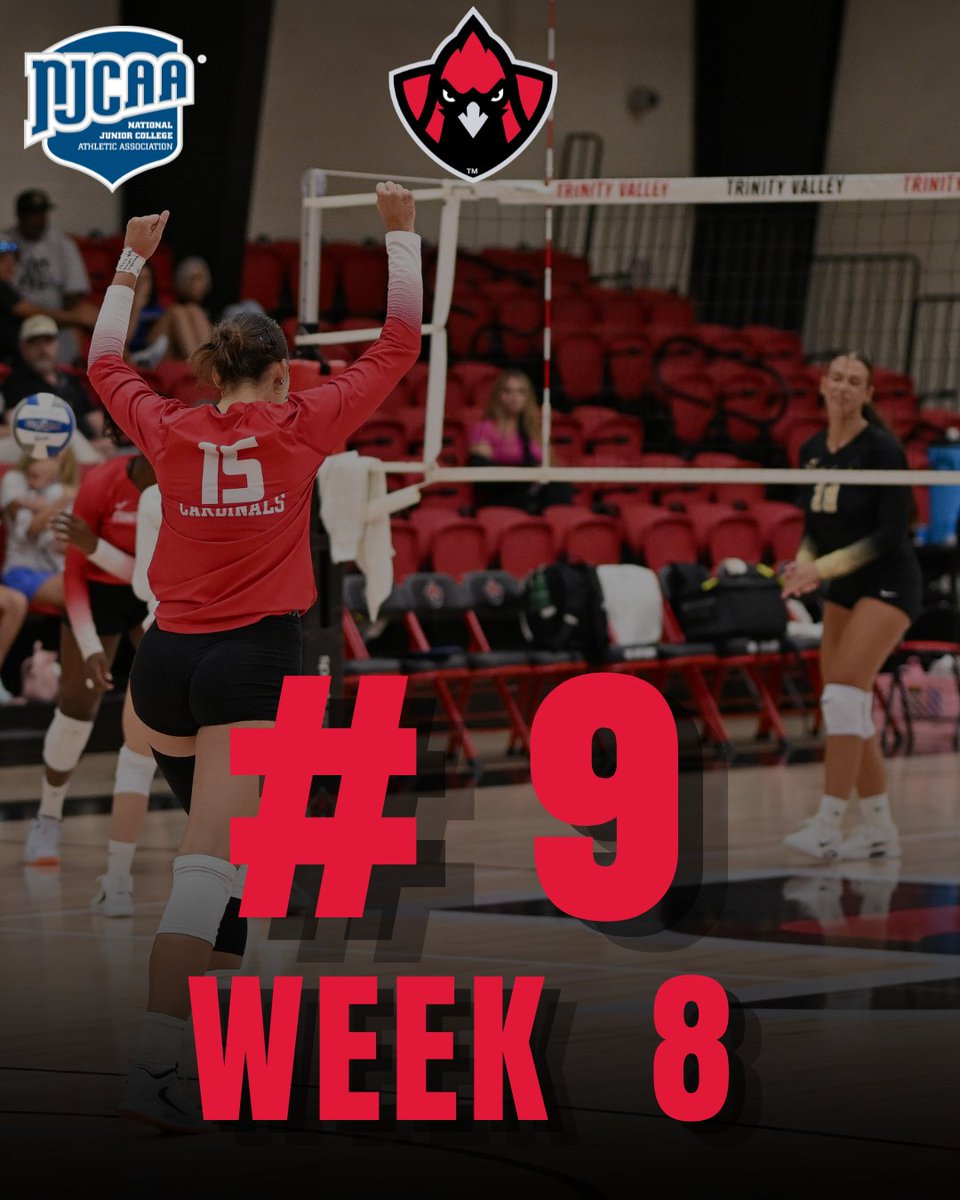 TVCCsports's tweet photo. THE WORK WAS LOUD! 🚨

Cardinal Volleyball is in the TOP 10 as they climb to No. 9 in the NJCAA Week 8 rankings!

AND WE ARE NOT DONE CLIMBING! 

KEEP GOING CARDINALS❤️ https://t.co/DRAiMpirZc