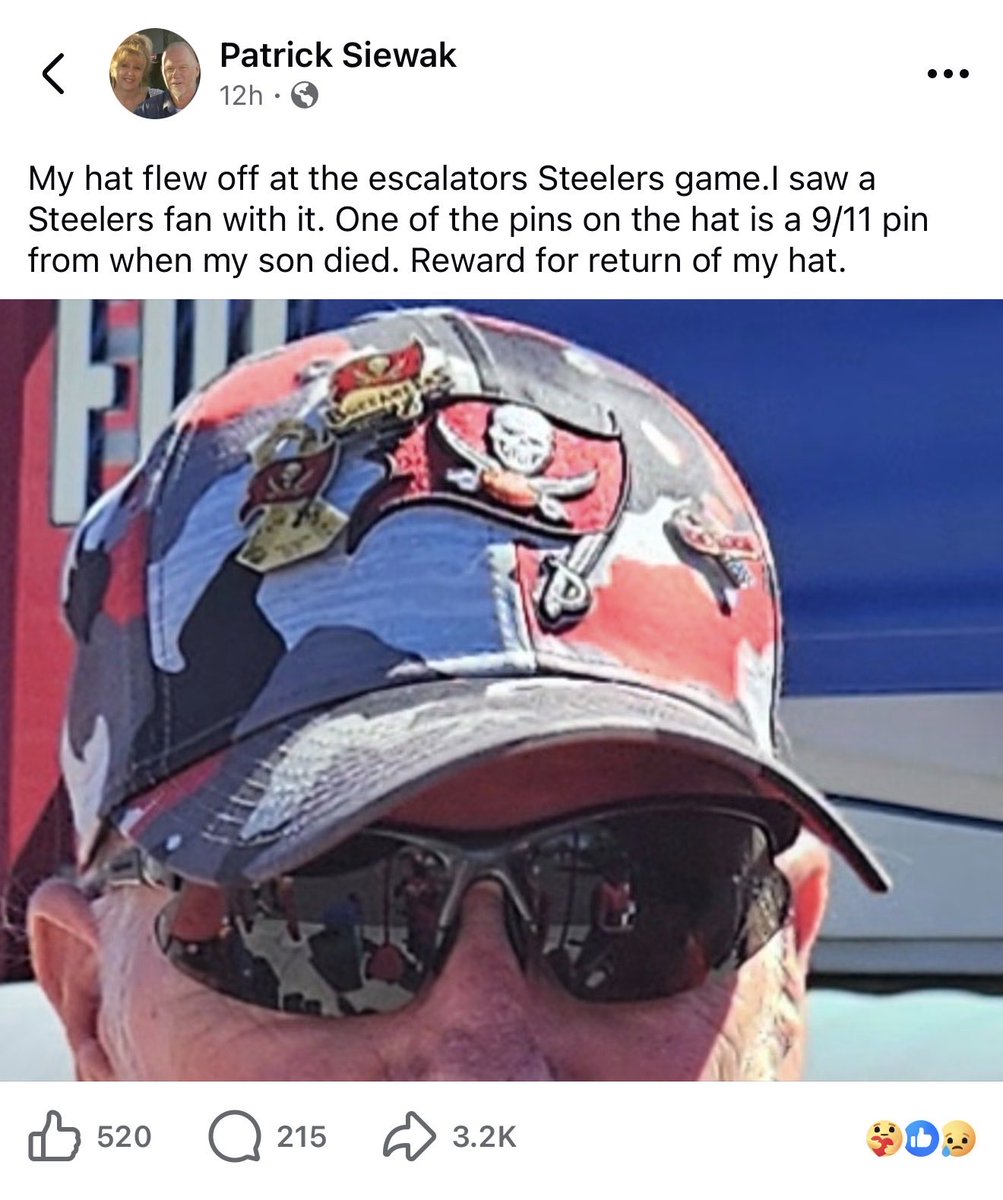KevinAdams26's tweet photo. Saw this on FB. Hope to get a little awareness here. 

Steelers fans. Get this man his hat back. That’s not what we do. We’re better than that. https://t.co/JYwdYRmvAD