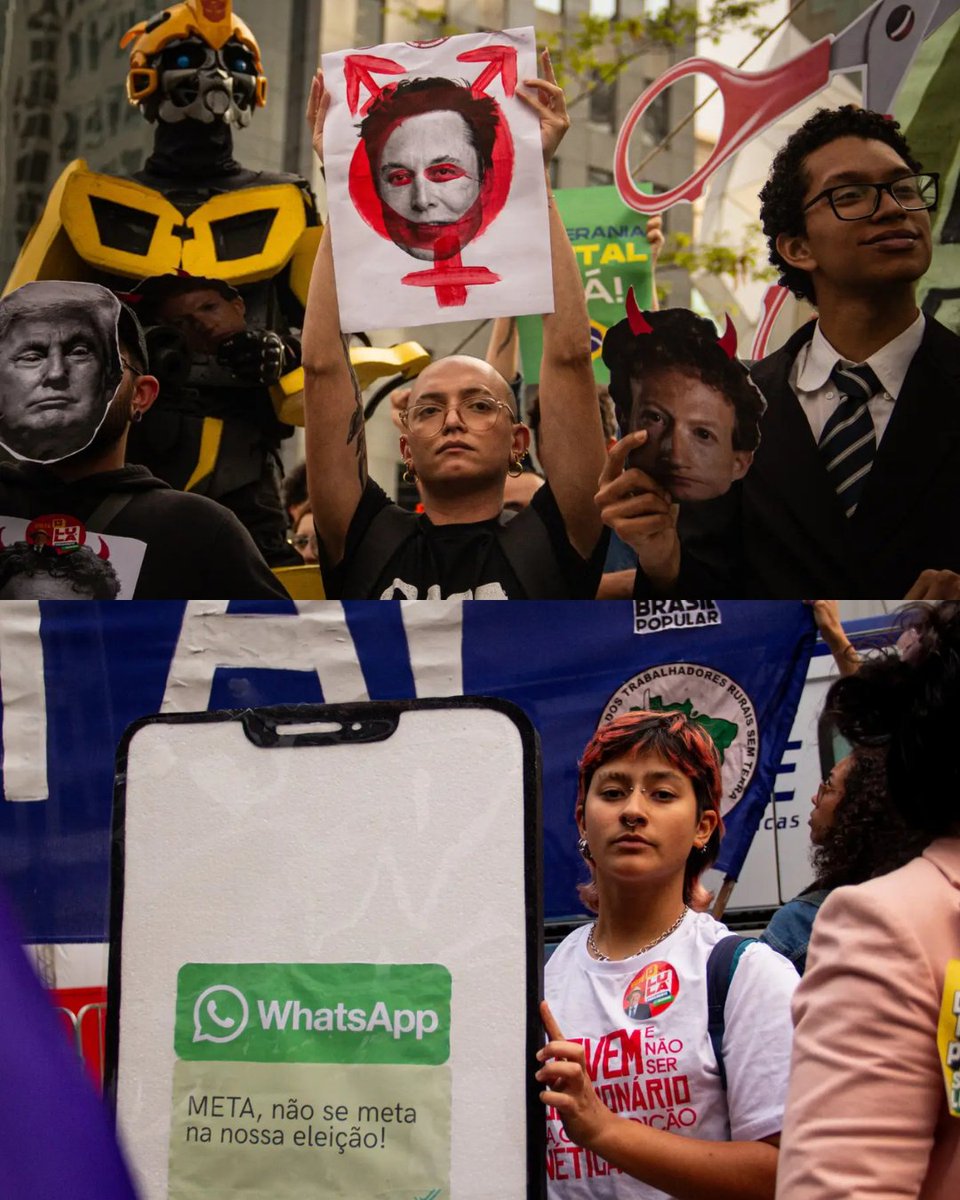fandomspelobr's tweet photo. Nesta segunda-feira (19), manifestantes se reuniram em frente à sede da Meta, na Faria Lima, em São Paulo, para cobrar transparência e respostas sobre denúncias de interferência nas eleições brasileiras.

O protesto aconteceu após investigações jornalísticas levantarem questionamentos sobre a atuação da Meta durante o período eleitoral, incluindo possíveis restrições de alcance, moderação desigual de conteúdos e falta de transparência nos algoritmos.

Nós também já vínhamos percebendo movimentações estranhas em nossas páginas, e os relatos que surgiram acenderam um alerta ainda maior. Se confirmadas, essas práticas ultrapassam qualquer limite aceitável e colocam em risco a confiança no debate público.

Durante o ato, organizações tentaram entregar uma notificação extrajudicial à Meta, mas não foram recebidas formalmente. A mobilização também ganhou repercussão na imprensa, ampliando a cobrança por esclarecimentos.

Nosso agradecimento à @vek_tra e a todas as pessoas e organizações que estiveram por trás dessa mobilização!

Não podemos nos calar‼️