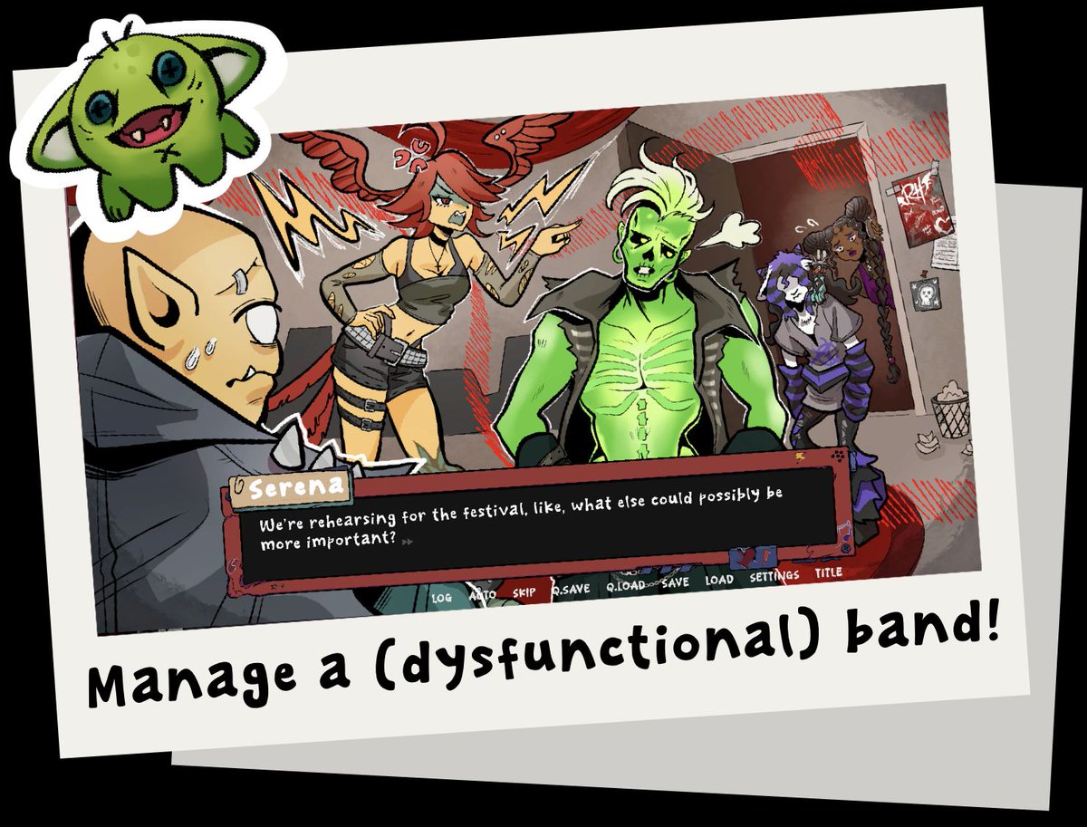 NullJamGames's tweet photo. RotHeart is a monstruous punk rock visual novel where you play as a band manager helping a (dysfunctional) band get ready for a music festival!

Features:
• 40k words
• Partial VA
• 4 minigames
• Free time segment to rehearse &amp; explore friendships
• A rockin' OST https://t.co/7FjnMNixcy