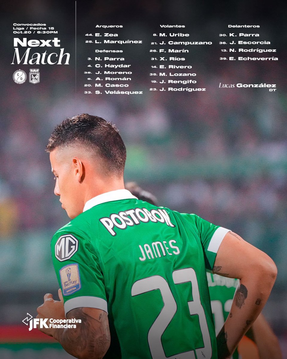 CopasVerde's tweet photo. Lista de convocados para el partido de mañana frente a Cucuta Deportivo #VamosNacional 🟢⚽ https://t.co/kTEkrC4UpE