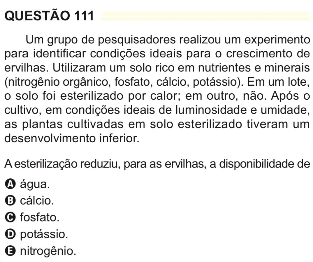 marestudos's tweet photo. RESOLVENDO UMA QUESTÃO DO ENEM ATÉ O DIA DA PROVA 📖

dia 26: química   
- prova: enem 2024 ppl 
- assunto: ecologia/fisiologia vegetal
- nível: fácil/médio

gabarito nos comentários https://t.co/9gcJ8Qv4KV