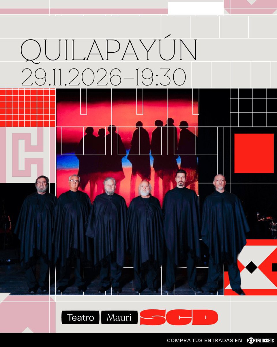 quilapayun's tweet photo. ¡Atención VALPARAÍSO!

Volvemos a la ciudad puerto en noviembre. Nos vemos en el nuevo Teatro Mauri para cantar juntos el 29/11 a las 19:30hrs. 

📍Teatro Mauri, Valparaíso
📆 Domingo 29 de Noviembre
⏰ 19:30hrs
🎫 Entradas en Portaldisc 

#quilapayun 
#Valparaiso
#TeatroMauri https://t.co/nbv5JH1Nz2