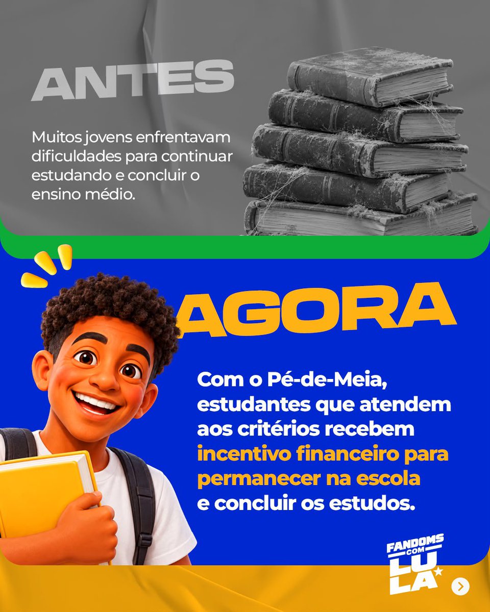 fandomscomlula's tweet photo. 🇧🇷 ANTES E DEPOIS DO GOVERNO LULA: O BRASIL AVANÇOU E PODE AVANÇAR AINDA MAIS!

Confira os cards, compartilhe e ajude a informação a chegar mais longe!

Acesse nosso site pelo link https://t.co/2azZSJoqH9 para encontrar mais materiais e publicar nas suas redes sociais.

#FandomsComLula #AvanteBrasil #BrasilAvançaMais #BolsaFamiliaSoComLula