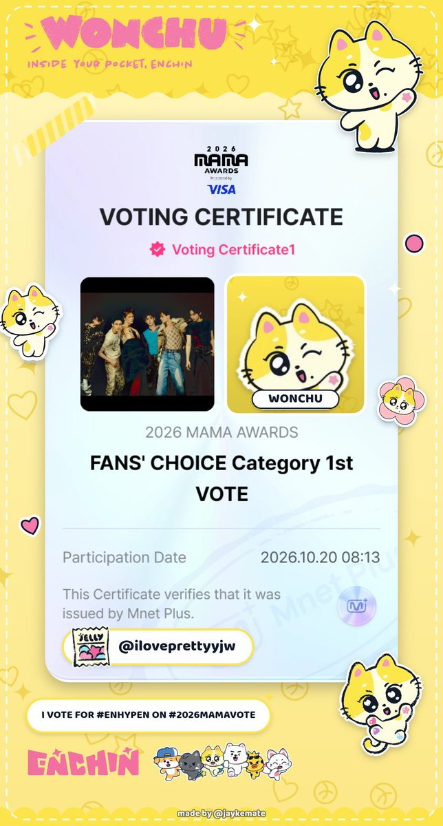 iloveprettyyjw's tweet photo. ENGENE AYO KUATIN VOTENYA!!! tinggal 2 hari lagi dan enhypen masih di posisi ke 2. SEMANGAT!!!

I vote #ENHYPEN for #2026MAMAVOTE. https://t.co/Wo1cpazdy3