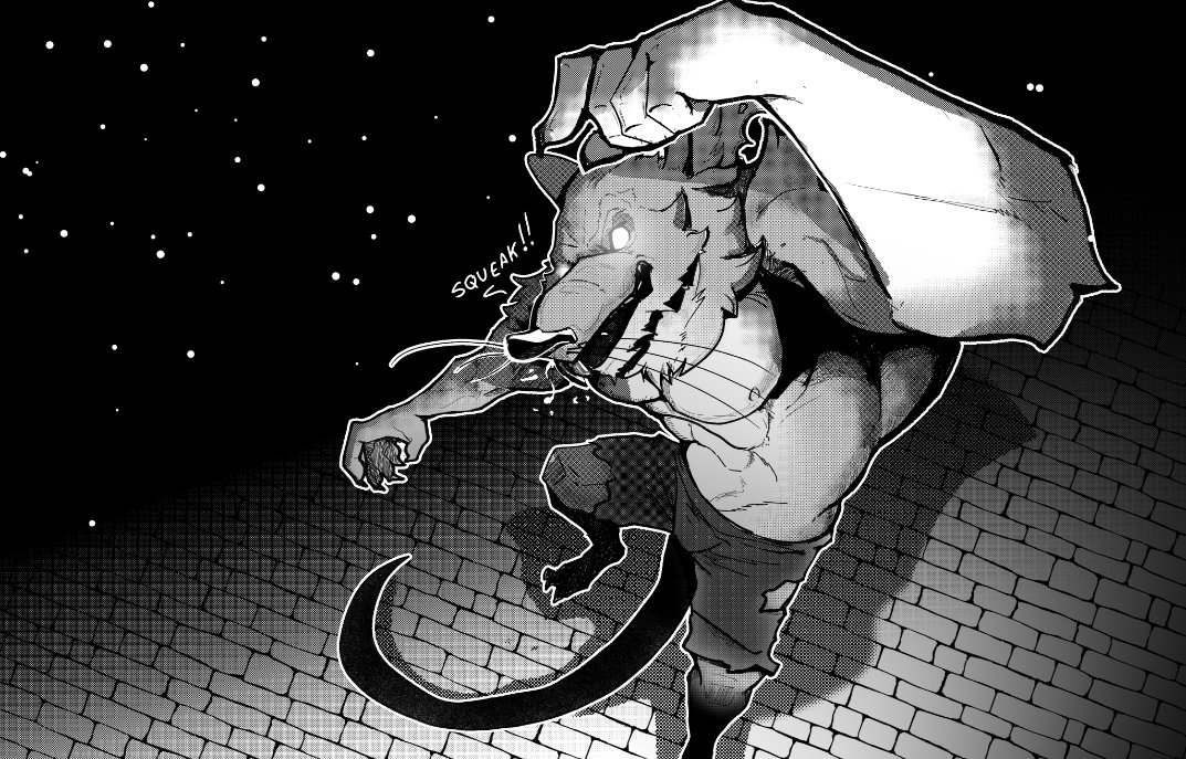 art7draxx's tweet photo. #Weretober2026 
Day 19 - Rat 🐀
Page 19
"Prince!! Prince!! Can you hear me?" asked the enormous rat king.
"Prince!! My guild leader—the 'Demonic Lion' (though, well, he’s actually a giant bird)—sent me to look for you. I hope you’re alright! I brought my friends along—is that okay? Is everything alright? It’s me, Paul—well, I *was* one of your knights."
The prince opened the manhole cover, letting in some light. A giant rat-man smiled, looking a bit self-conscious about his appearance, yet standing firm—as a knight of the prince should.
#weretober2026 #characterdesign #manga #furry #Weretober2026 #weretober
@TFiddlerArt