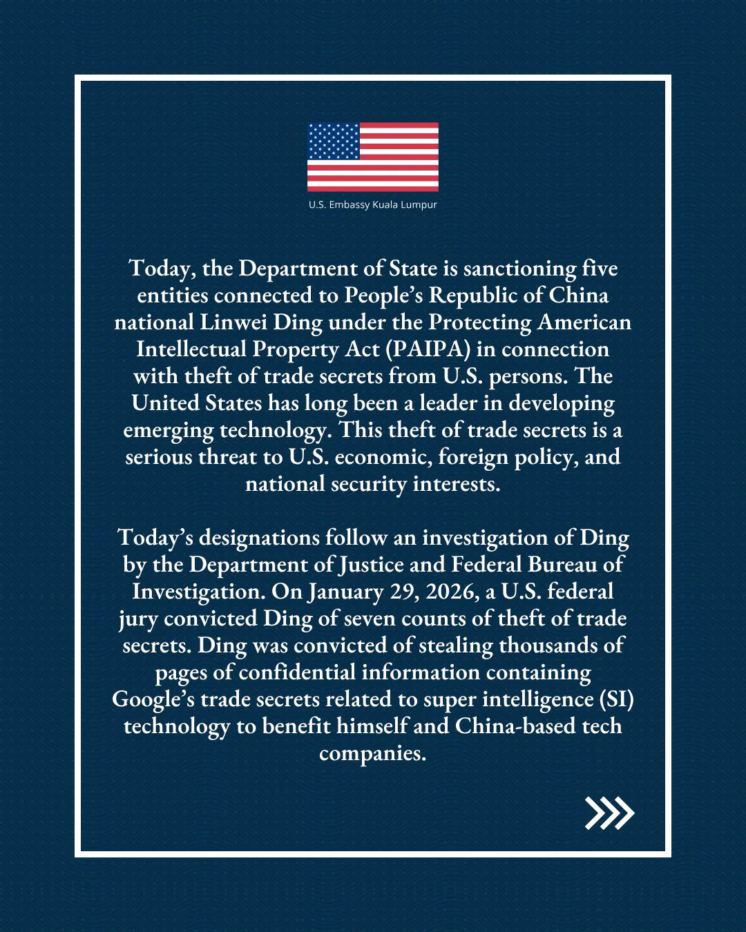 U.S. Embassy Kuala Lumpur on X: "Imposing Sanctions to Protect ...