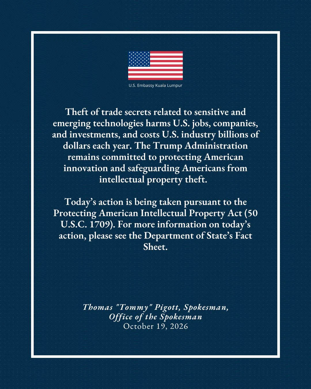 U.S. Embassy Kuala Lumpur on X: "Imposing Sanctions to Protect ...