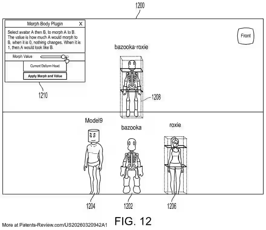 PatentPulse's tweet photo. Morphing between 3D body cages can change an avatar’s body during a virtual experience, including full or partial blends toward a target body.
Roblox patent application #US20260320942 #Roblox #ComputerGraphics https://t.co/cihI420Io6