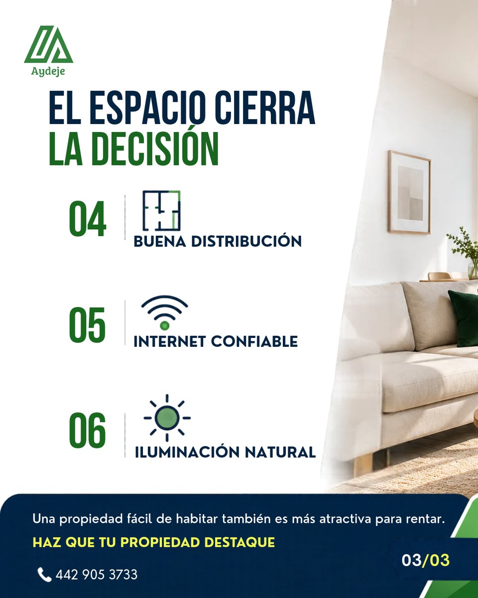 Aydeje's tweet photo. Una propiedad no se renta solo por el precio. Ubicación, conectividad, distribución, internet, iluminación y servicios cercanos también influyen en la decisión.
Haz visible cómo facilita la vida del inquilino.
#AYDEJE #RentaDeInmuebles #BienesRaíces #Propiedades https://t.co/rCqmp7ZqlP