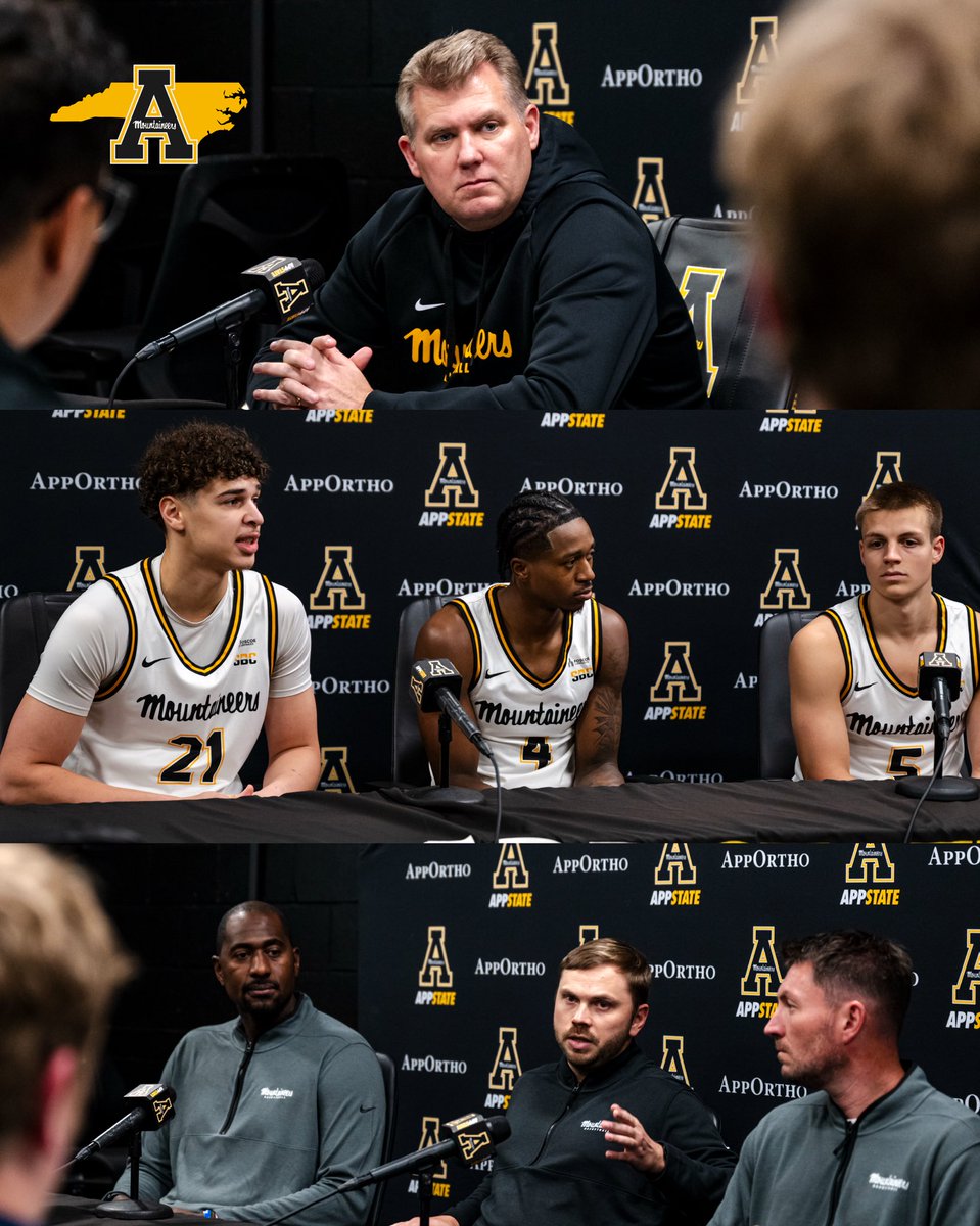 AppStateMBB's tweet photo. 𝐌𝐞𝐝𝐢𝐚 𝐃𝐚𝐲 𝐈𝐧𝐭𝐞𝐫𝐯𝐢𝐞𝐰𝐬 🎙️

Hear from our staff &amp; student-athletes as we prep for Tuesday’s home exhibition &amp; the Nov. 2 opener!

 - Andrin Njock, Eren Banks &amp; Ben Kopetzki
- HC Dustin Kerns
- Coach Mitchell, Fey &amp; Szorc

🔗 https://t.co/WrMaiNmLlE

#TakeTheStairs https://t.co/vb02leMGeq