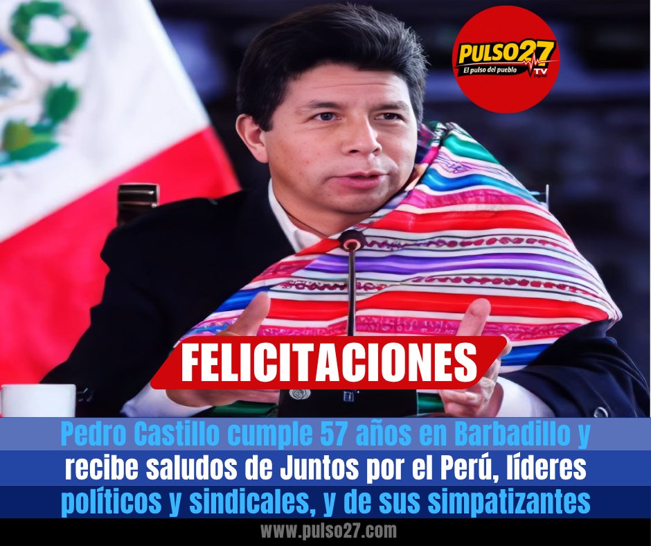 Pulso_27's tweet photo. Pedro Castillo cumple 57 años en el penal de Barbadillo. Representantes de Juntos por el Perú y simpatizantes en Puno difundieron saludos y pedidos de libertad.

Lee más en https://t.co/yLiuIOFnlS

#PedroCastillo #Perú https://t.co/SsWzdCeffn
