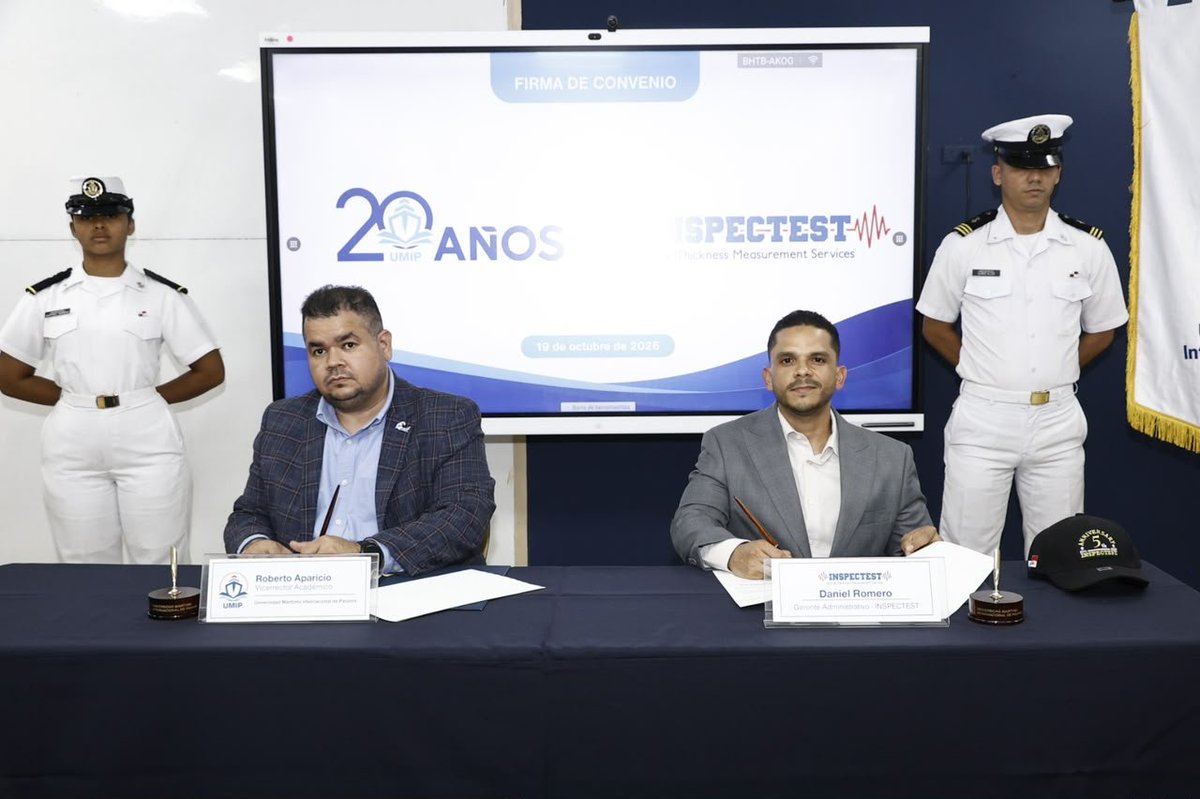 umaritima's tweet photo. ¡Revive la firma en fotos! 📸🤝 UMIP e Inspectest sellaron una alianza para el desarrollo de la Facultad de Ingeniería Civil Marítima mediante visitas técnicas, prácticas profesionales y capacitación especializada. 🚢💡 https://t.co/DIxekzqtcu