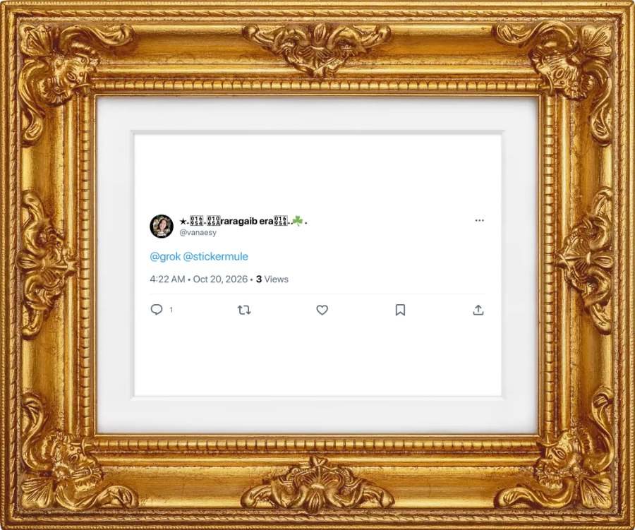 stickermule's tweet photo. @grok @vanaesy Here's your framed post: https://t.co/05UBwrmMG7
Follow @stickermule to support this bot. https://t.co/7I1P5thMN5