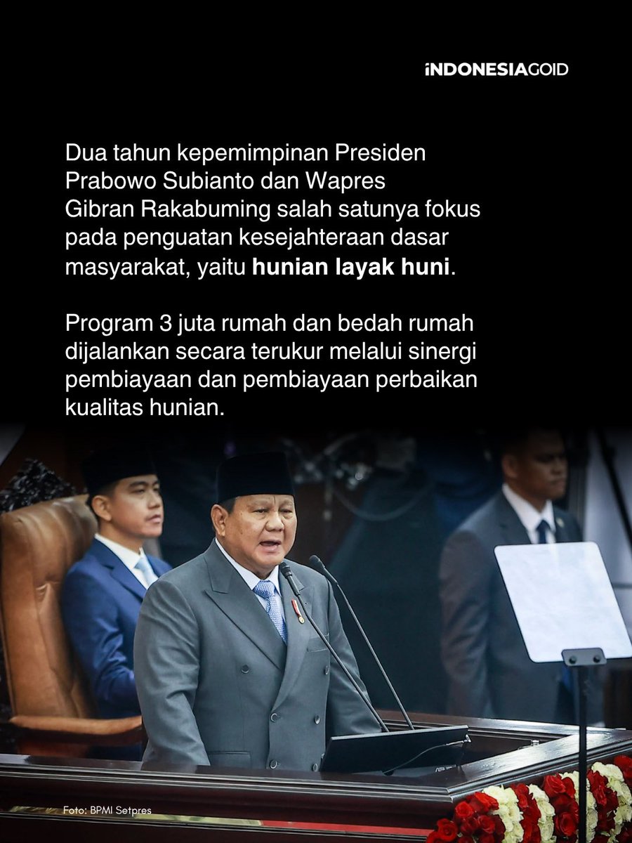 indonesiago_id's tweet photo. Pembangunan 3 Juta Rumah jadi prioritas 2 tahun Prabowo-Gibran untuk hadirkan hunian aman, sehat, dan terjangkau bagi MBR.
#Program3JutaRumah https://t.co/AKkORjfcHD