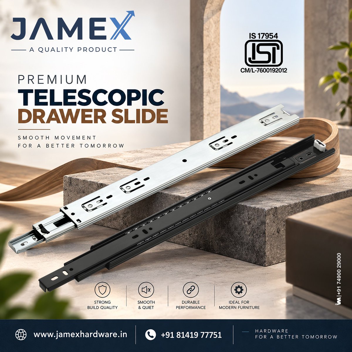 ibais_hardware's tweet photo. SLIDE TECH INDUSTRIES LIMITED | Rajkot 🏢
PREMIUM TELESCOPIC DRAWER SLIDE
Mr. Alpesh - +91 81419 77751
WhatsApp: https://t.co/NPgzp6BTib
.
#SlideTech #RajkotHardware #DrawerSlide #HardwareFittings #ArchitecturalHardware #HardwareDesign #FurnitureFittings #HomeHardware https://t.co/wMAKhI2PQ1