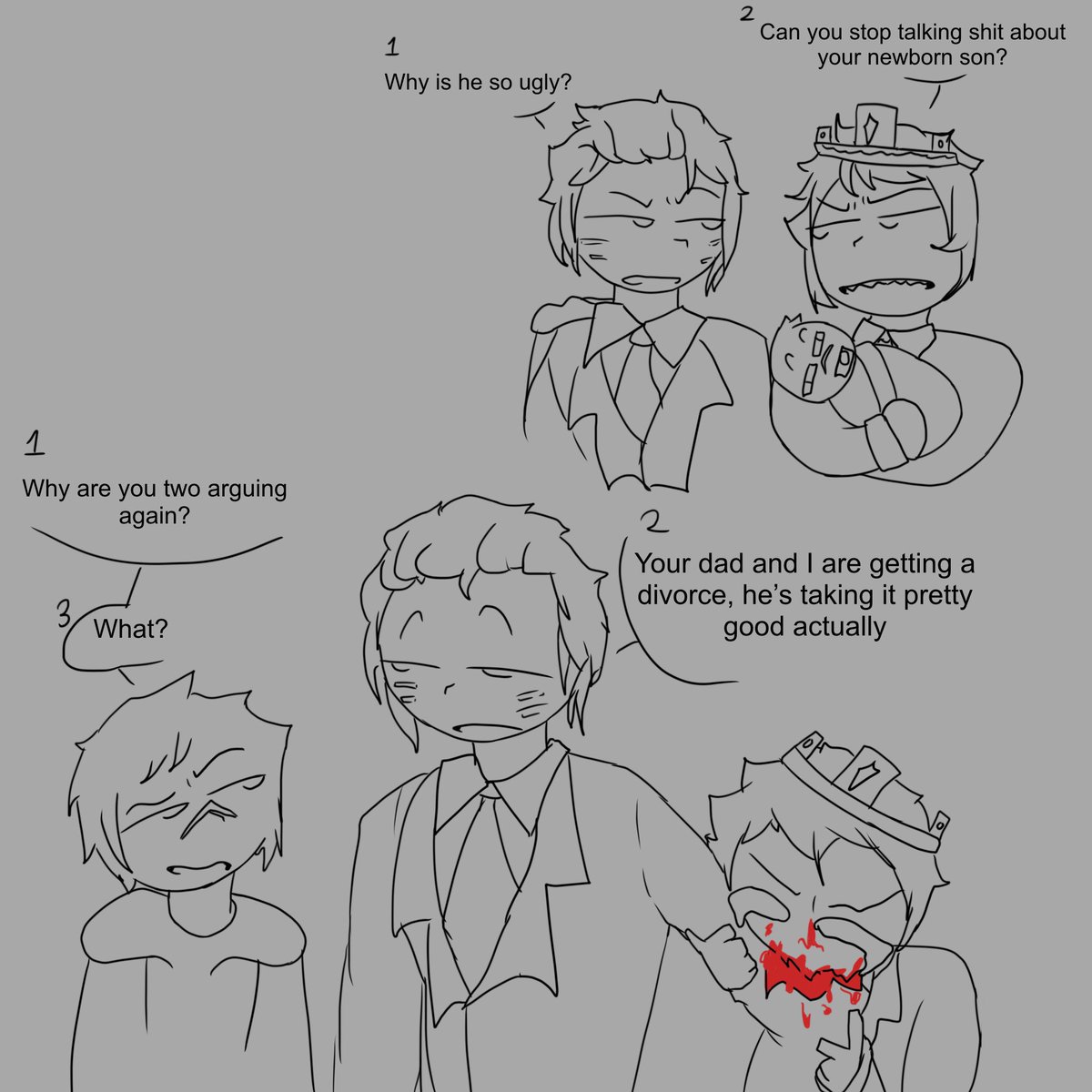 trewlae_'s tweet photo. Just saw someone drawing Grox and Froggydude as Mob’s gay dads, I adored the idea (+sketch)

Also I was kinda lazy ngl some proportions are horrible

#thatmob #groxfroggy https://t.co/m3S8oFQdP7