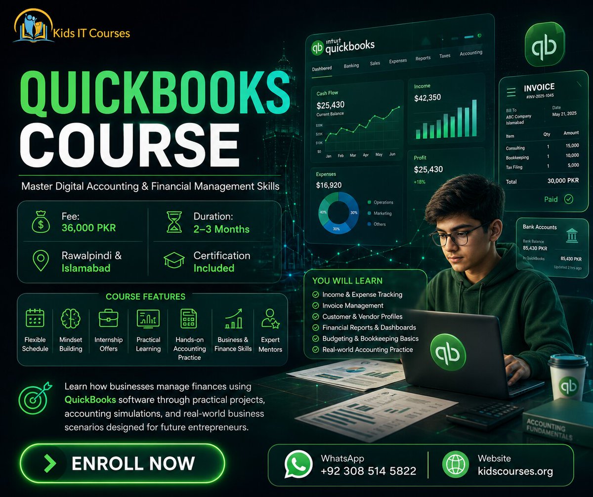 TechnocationSo's tweet photo. 💼 QuickBooks Course at Technocation

Want to manage business finances with confidence? Join our QuickBooks Course and learn how to record transactions, manage invoices.
🌐 Website: https://t.co/FuGTxzWTRC
📲 WhatsApp: +923085145822 https://t.co/G3lRSbKoSt