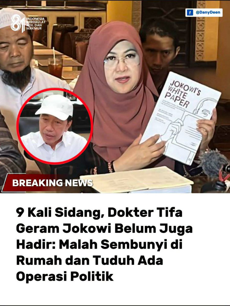 Srik4ndiMuslim2's tweet photo. Jokowi, oh, Jokowi.
#JokowiGibranVirusNKRI 

"9 Kali Sidang, Dokter Tifa Geram Jokowi Belum juga Hadir: Malah Sembunyi di Rumah dan Tuduh Ada Operasi Politik"
#JokowiGibranVirusNKRI 
#JokowiGibranVirusNKRI https://t.co/DJ1GtnngfI