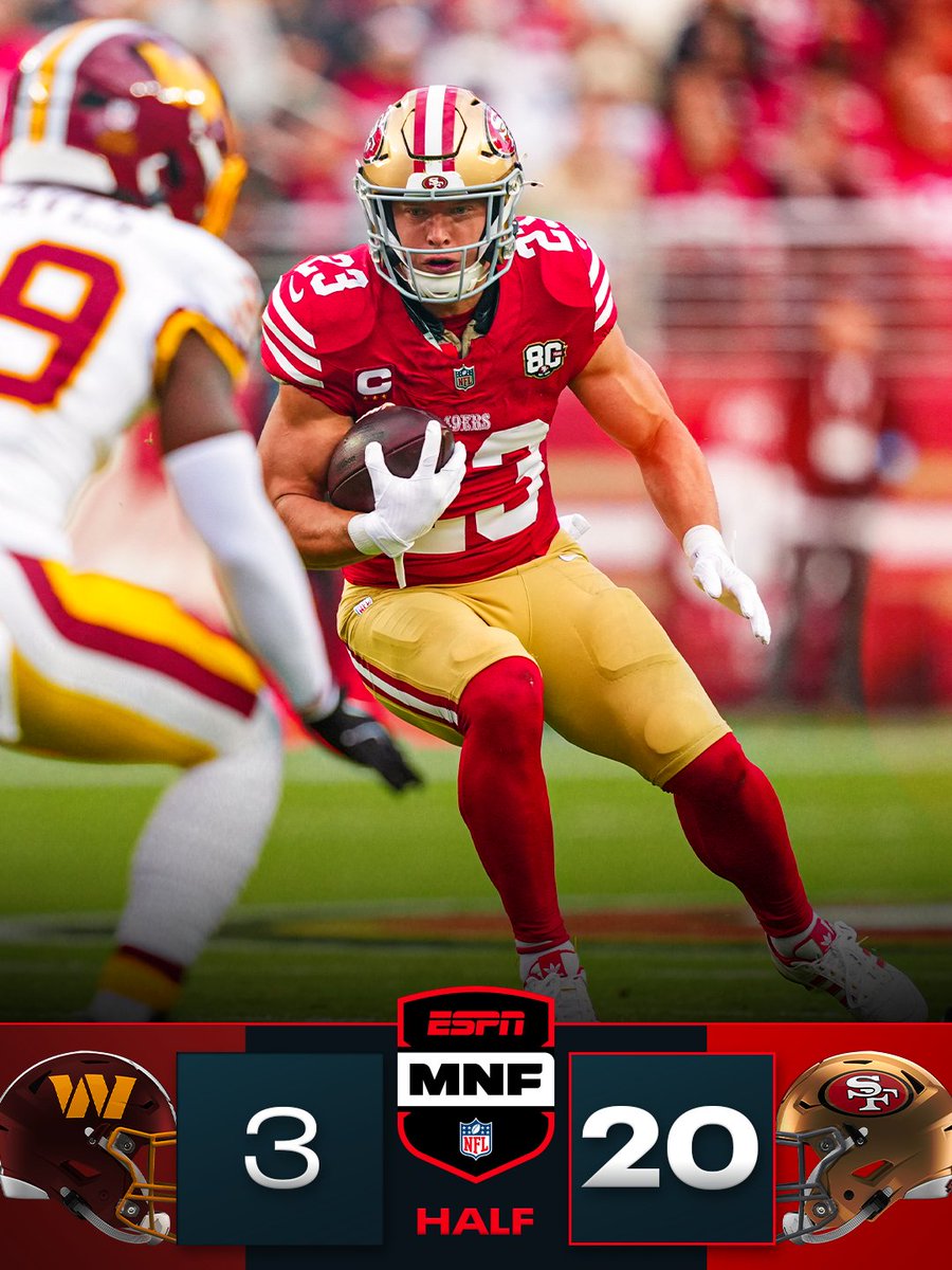 NFL's tweet photo. HALF: @49ers head into the half with the lead at home! https://t.co/mxOkeAKflC