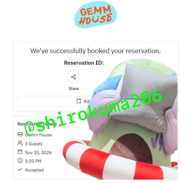 shirokuma206's tweet photo. รีวิวจองคิว GEMM HOUSE 💎 กับ #กดบัตรกับกุ้ง 🎫✨

ใครกำลังมองหาร้านจองคิว ขอแนะนำเลยค่ะ คิดว่าถ้าไม่จองกับร้านคงได้ไปชาติหน้าค่ะ ดีใจมากตอนร้านแจ้งมาตอนเที่ยงคืนว่าได้คิว 🥹🫶🏻 💖 https://t.co/0ErjFAXqTw