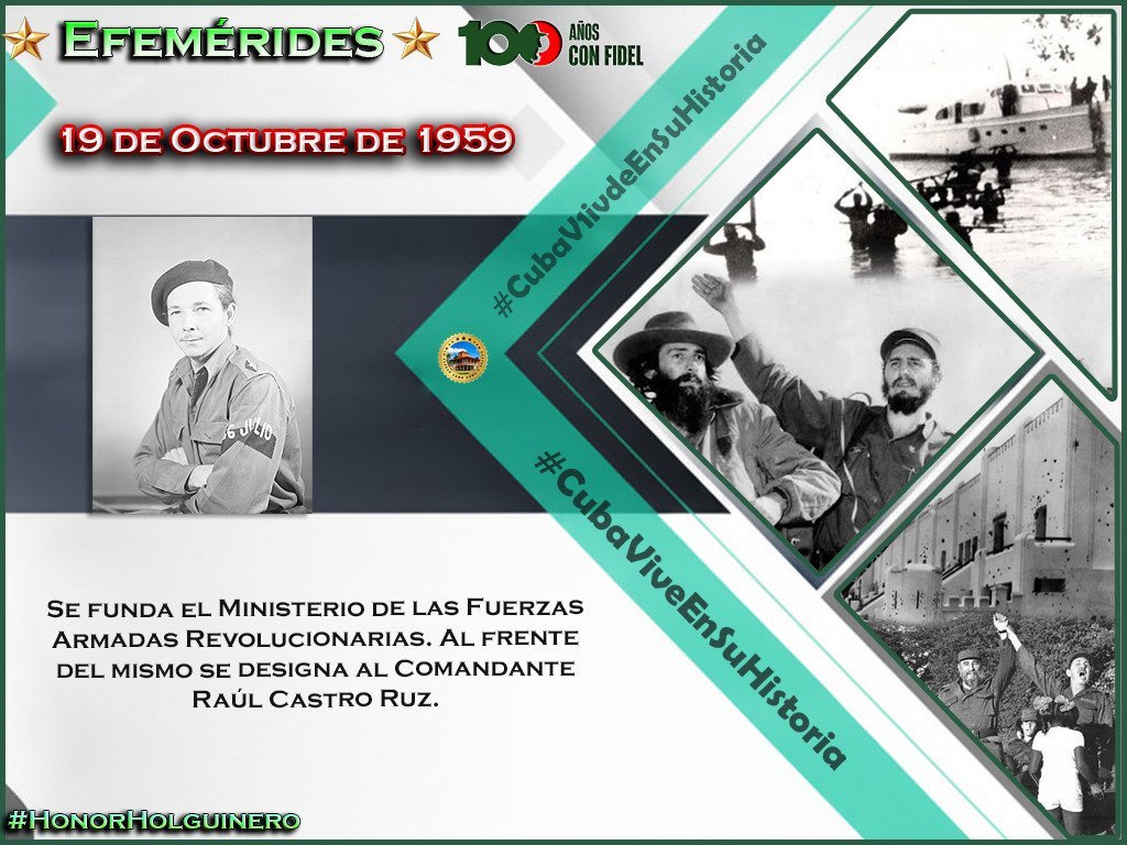 ro87290198's tweet photo. Con #HonorHolguinero conmemoramos el 67 Aniversario de la creación del Ministerio de nuestras gloriosas Fuerzas Armadas Revolucionarias dirigida por el líder de #Cuba #RaúlEsRaúl.
El General de Ejército es Cuba, símbolo  de dignidad y resistencia de la Revolución.
 
#Holguín https://t.co/JKfkv7EuH1