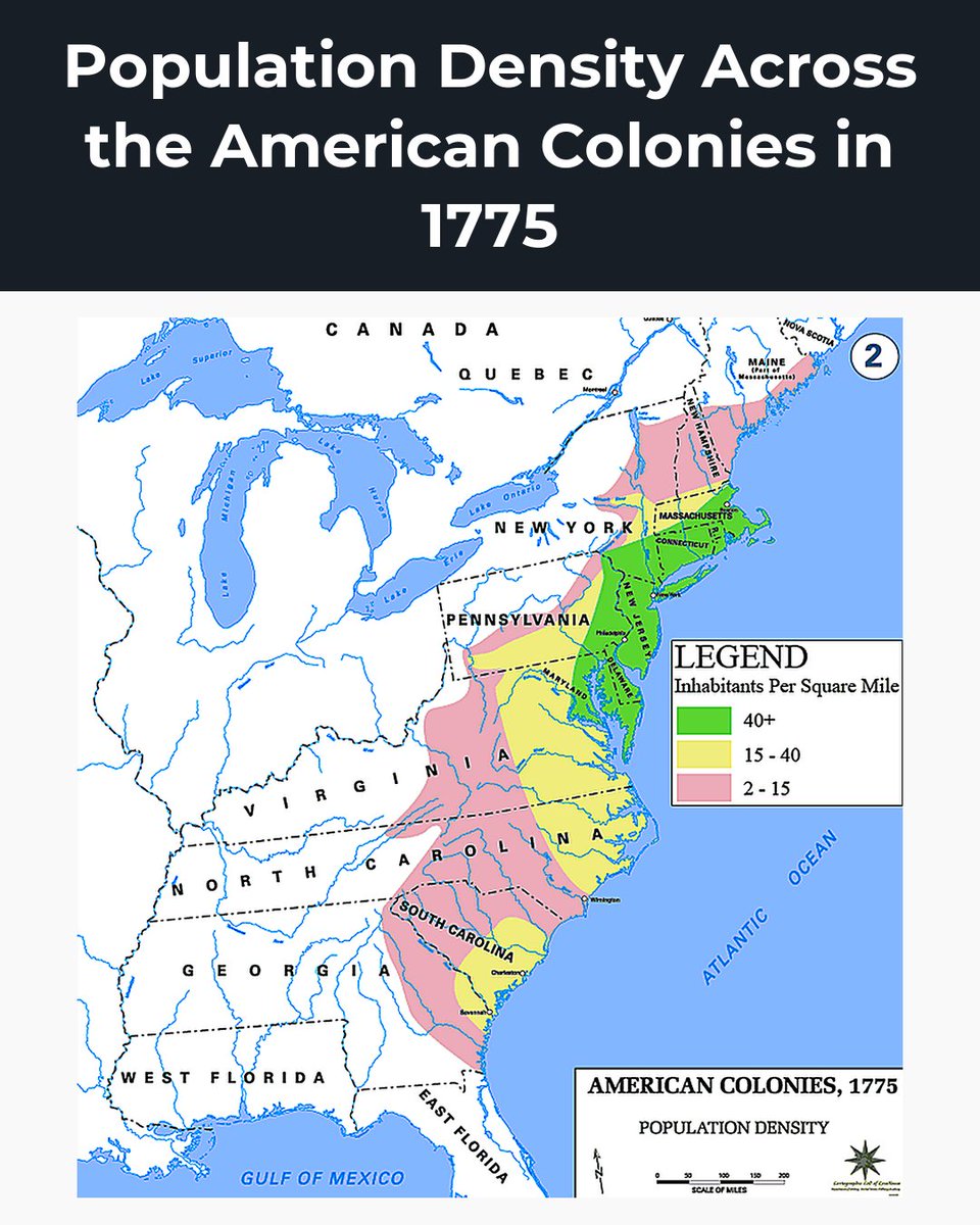 amazingmap's tweet photo. About 2.4 million people lived in the thirteen American colonies in 1775. https://t.co/fUc6Kv35WG