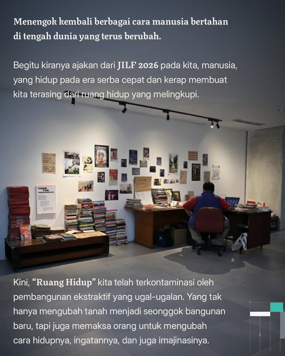 projectm_org's tweet photo. Ayo kita ketemu di Jakarta International Literary Festival 2026. 

Ada ragam acara diskusi, bazar buku tentunya, ada berbagai pertunjukan seni juga. Kita datang ke “Ruang Hidup” dan kita saling menghidupi di acara JILF 2026. 

📷: Adrian Mulya, JILF

#JILF2026 #LivingSpace #RuangHidup #ProjectMultatuli