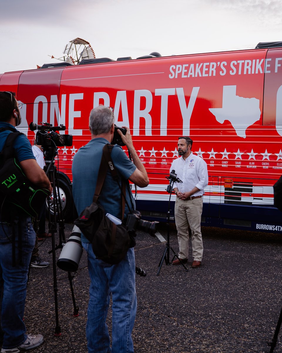 Burrows4TX's tweet photo. The Speaker’s Strike Force is officially on the road! 🇺🇸

Day one of early voting, day one of our mission. For the next 12 days, we’re traveling across Texas, putting boots on the ground and doing the work to bring every Republican House member back to Austin.

Proud to stand alongside Reps @CarlTepper, @Schoolcraft4Tx, @BrooksLandgraf, and @TerryWilsonTX as they continue fighting for Texas. A special thanks to future Congressman @SellForTexas19, Senator @electcharles, Chancellor @CreightonForTX, and @natesheetsforTX for joining us at our kickoff in Lubbock! #OnePartyOneMission
