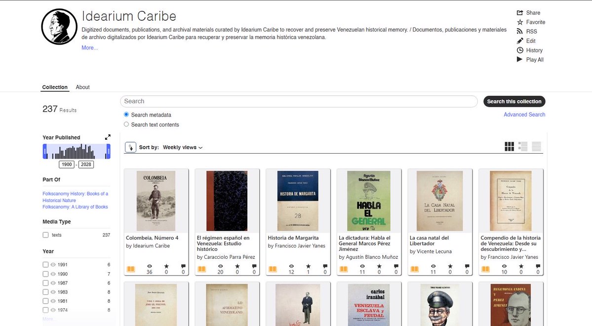 IdeariumCaribe's tweet photo. El @internetarchive abrió la colección de Idearium Caribe: 237 libros y documentos digitalizados de historia venezolana, de libre consulta y descarga. Entre ellos, obras de Vicente Lecuna, Caracciolo Parra-Pérez y Francisco Javier Yanes. 

https://t.co/9goCgFo6bd https://t.co/6iafMGGCcn
