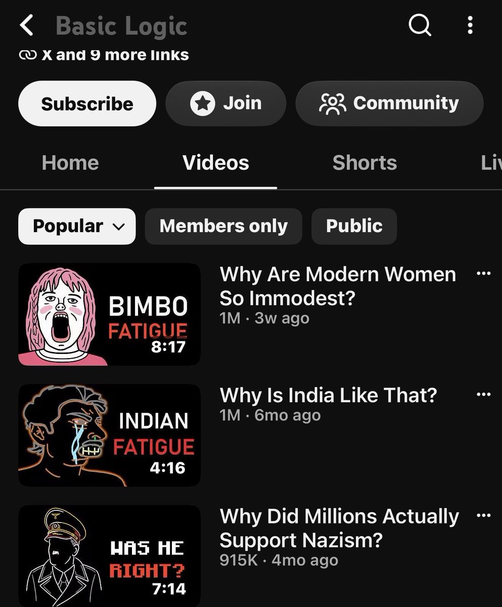 EwwJude's tweet photo. @1372634alo @anarchoboognish I gather you’re not the type to look into anything, here’s the channel. The third most popular video is “was hitler right” https://t.co/ZBxTegtXjJ