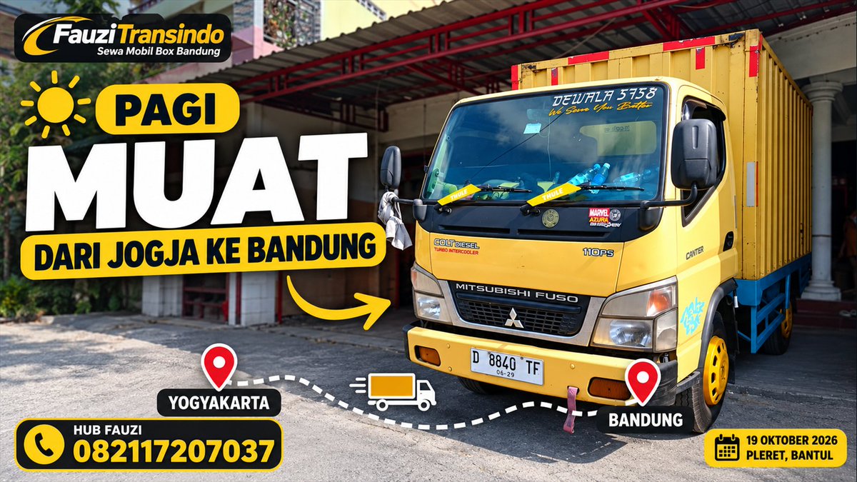 fauzitransindo's tweet photo. Muat pagi 19 Oktober 2026: Pleret, Bantul, Jogja → Bandung.
FauziTransindo | Sewa Mobil Box Bandung
https://t.co/Ck1uJgoiTu
#JogjaBandung https://t.co/cLTACvzntc