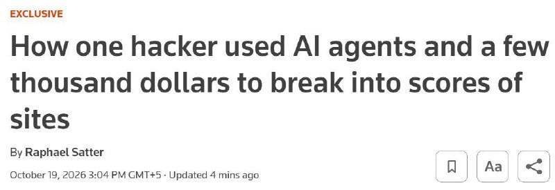 ByteEcosystem's tweet photo. AI agents lowered cyberattack costs in a reported campaign targeting 1,200+ firms. A Chinese-speaking hacker breached 100+ companies using about $5,000 in tokens, or roughly $50 per breach. Intrusions averaged 23 hours. https://t.co/88btSTUQMM