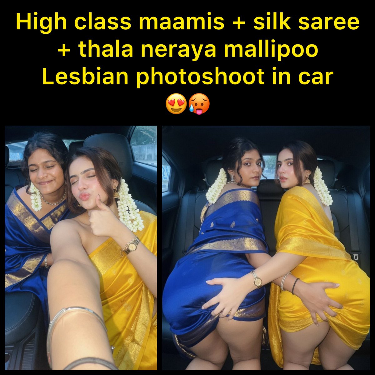 IML6969's tweet photo. Indha car kulla ungala vittaa, indha maamis ah epdi padham paapinga? 😋 Yellow maami ah oomba vittu blue maami nei kundi otai ah nakkuven naan 🤤🥵
Shhh AC car la maami vaasam + mallipoo vaasam semma mood ethum 😍🥵 https://t.co/moRXTVNRcm