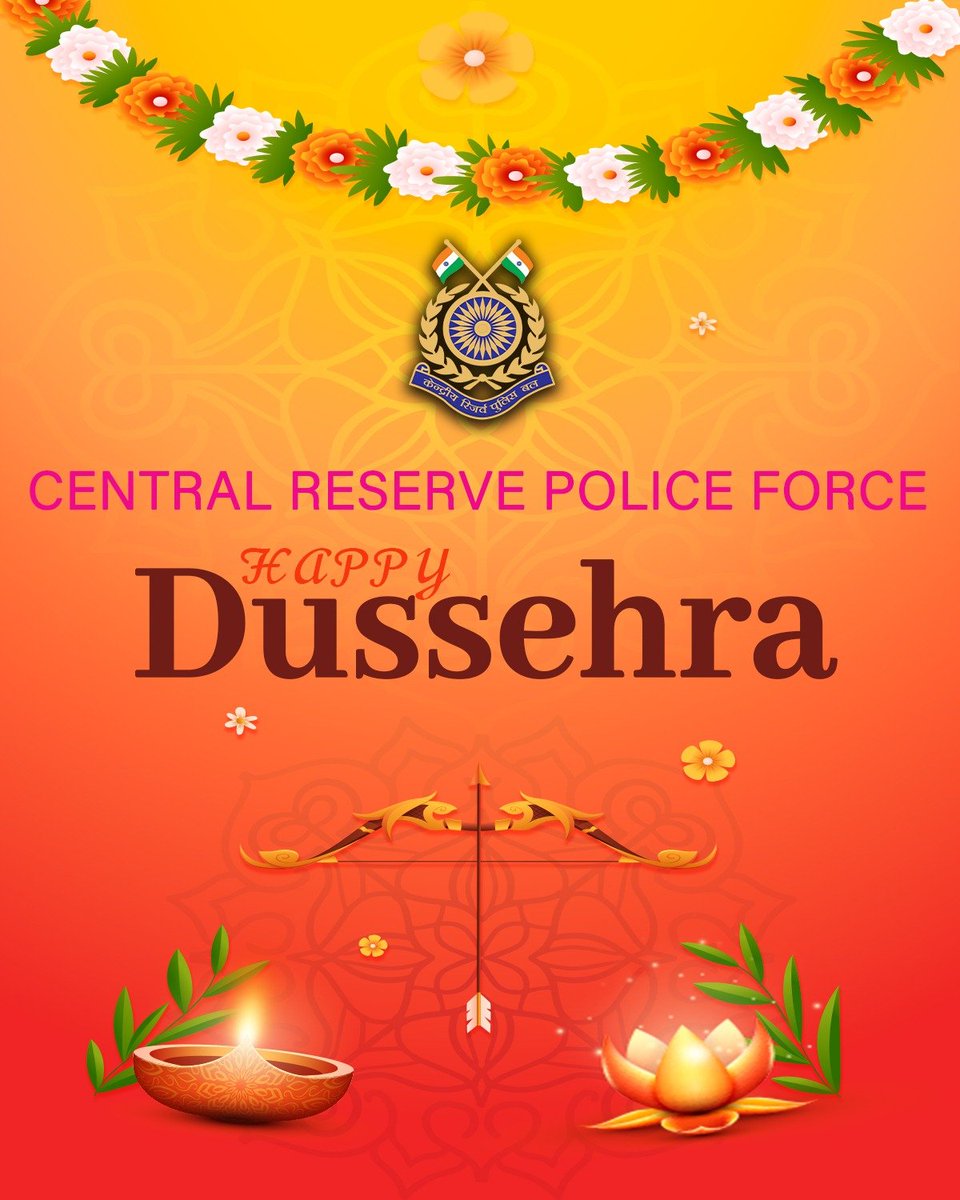 crpfindia's tweet photo. On the auspicious occasion of #Dussehra & #Vijayadashami, Shri @gpsinghips Director General and all ranks of the @crpfindia extend heartfelt greetings to all citizens.

​May the triumph of righteousness inspire courage, bring lasting peace and prosperity, and strengthen the spirit of brotherhood across our nation.

#NationFirst
#Vandematram150 
#MissionNaxalMuktBharat2026
@gpsinghips
@crpf_j
@CentralZoneCrpf
@northeast_zone
@southzone_hyd
​#HappyDussehra