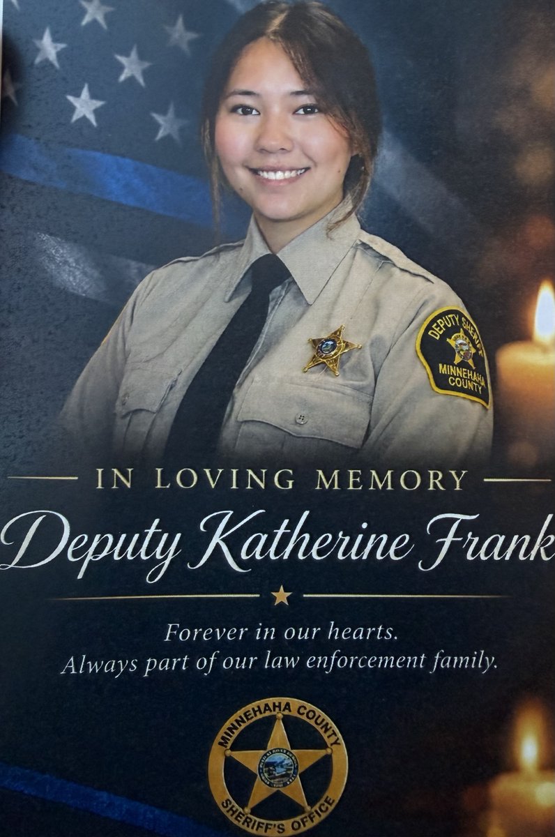 MNFOP's tweet photo. 💙🇺🇸 Today, we honored Deputy Katherine Ann Frank of the Minnehaha County Sheriff's Office at her funeral in Sioux Falls.

A Minnesota native and South Dakota FOP member, Katherine will forever be part of our law enforcement family.

Rest easy, Deputy Frank. 💙

#FOPStrong #NeverForget @siouxfallspd @MinnehahaCounty