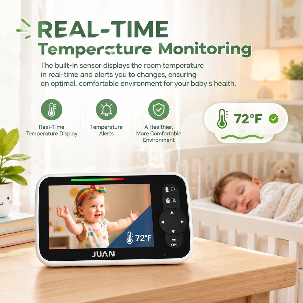 MonitorJuan_'s tweet photo. With JUAN Baby Monitor’s real-time temperature monitoring, you can check the room temperature at a glance while your little one sleeps.

Stay connected. Stay informed. Sleep a little easier.

#BabyMonitor #NurseryEssentials #BabyRoom #BabySleep #NewParents #ParentingTips https://t.co/iuJsDTnXBW