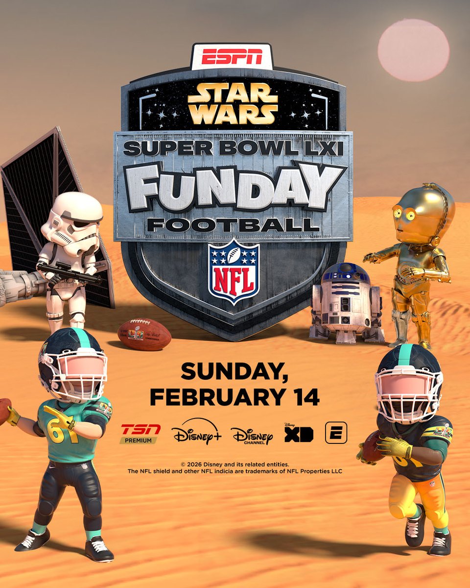 NFLCanada's tweet photo. Star Wars Funday Football is coming to Super Bowl LXI! 🚀  

📺 Feb. 14 | TSN Premium in Canada 🇨🇦 https://t.co/SSk8cz0rT9
