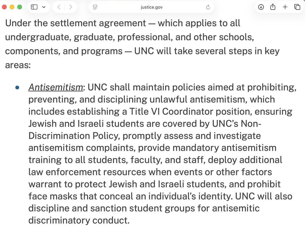 kenklippenstein's tweet photo. "Mandatory antisemitism training to all students, faculty, and staff" required by Trump DOJ's new settlement with UNC https://t.co/EHTzBuOh9j