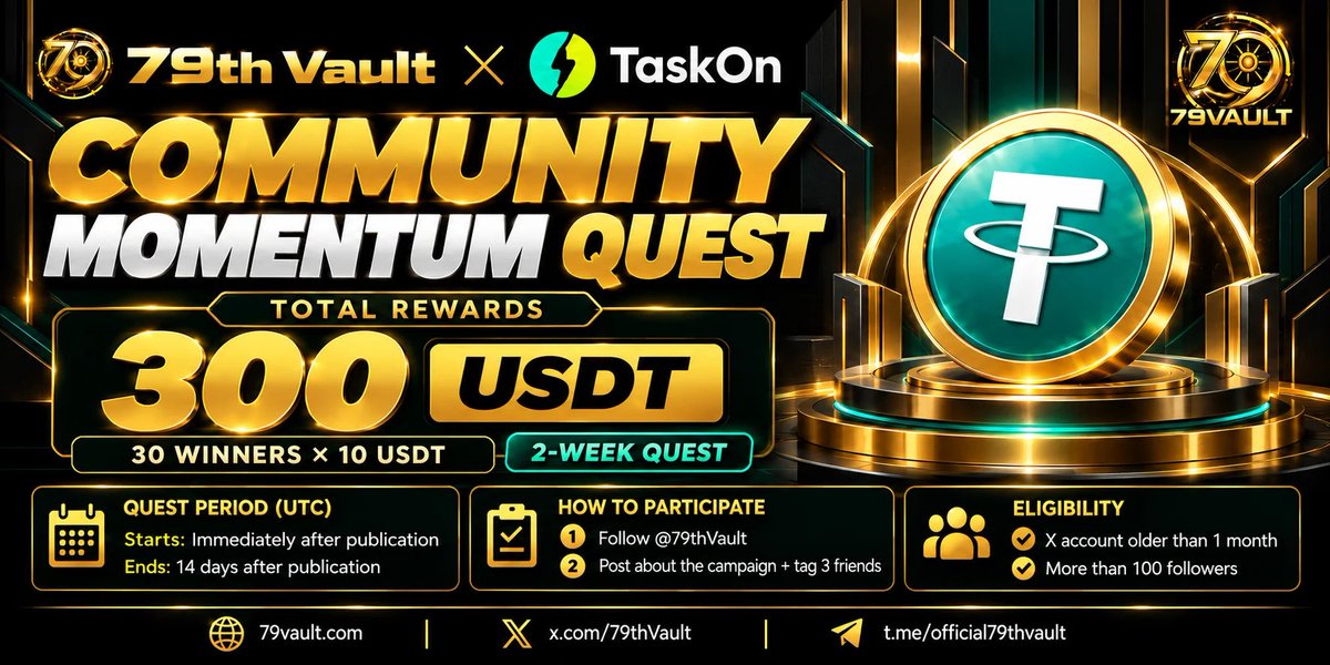 TaskOnCampaigns's tweet photo. 🤑 Join the 79Vault TaskON

⏰ Duration: Live now until Nov.3

🎁Rewards: 300USDT Don’t miss this chance!

👉Join here: https://t.co/uMA722X83R https://t.co/tGtqfq20EM
