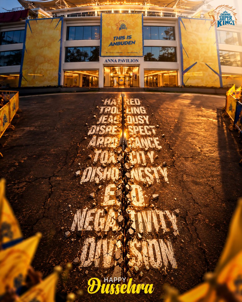 ChennaiIPL's tweet photo. Some things are best left behind as we march forward. Let’s embrace positivity and carry the spirit of Chennai and Anbuden in our hearts. 💛

Wishing you all a Happy Dussehra! 🙏✨

#WhistlePodu #HappyDussehra https://t.co/acJGY2thR6