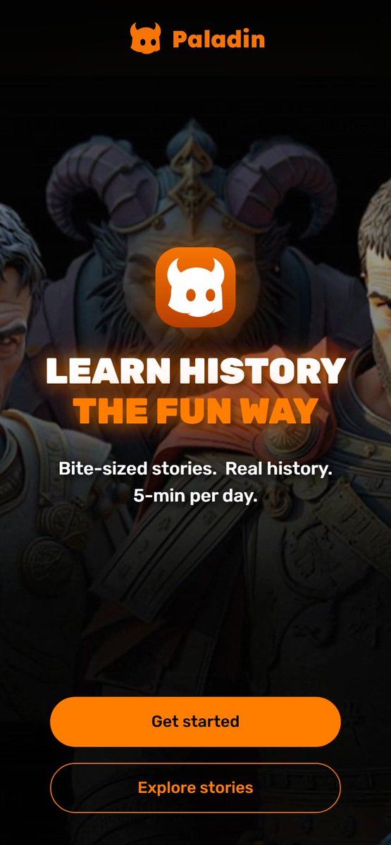 juliustraffic's tweet photo. Paladin, a history app, has ~1,400 active US ads, some live since July 9. The ad promises history in 5 minutes a day. I tapped Get started. Screen two is social proof. Screen three, the first quiz question, sells another problem: "The impact of doomscrolling depends on your age." https://t.co/7yiHQsPVt9