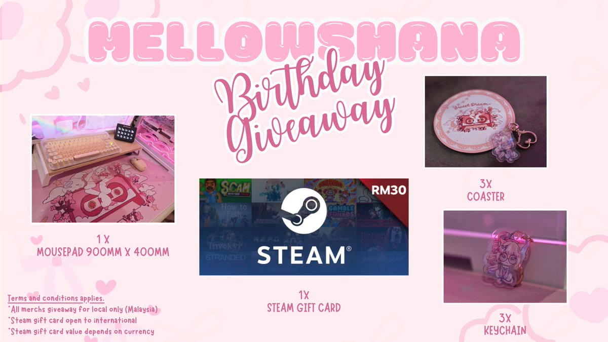 Mellow_Shana's tweet photo. I am giving back to the the community on my birthday!

MELLOWSHANA BIRTHDAY GIVEAWAY🎉 
OCTOBER 20th, 2026💗

LIKE &amp; RT this post to enter!  

⚠️ The winner will be announced here on October 25th
⚠️  *Steam gift card open internationally (must add me on Steam)
⚠️  *T&amp;C applied https://t.co/nIOXusGhQx
