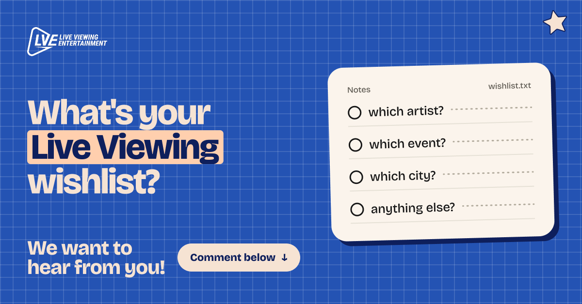 LiveViewingEnt's tweet photo. Okay… we’re listening 👀
What live viewing do YOU want to see next? And more importantly… where should we bring it? 🌏

Drop your live viewing wishlist below! https://t.co/Bb7FgQdRBt
