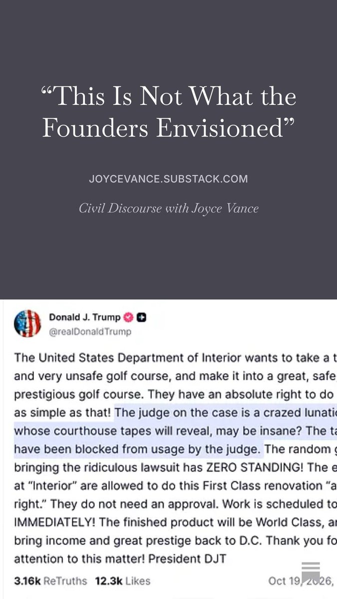 JoyceWhiteVance's tweet photo. When a federal judge does her job, insisting that the government follow the same rules as everyone else & the president of the United States attacks her personally, it’s a sobering moment. You’ll want to read Judge Reyes’ final comments today in court. I wrote about it here: https://t.co/qFDB7L46c1